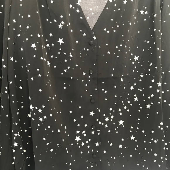 Modcloth Holiday NYE Black White Star Printed Blouse Top Long Sleeve L - Picture 3 of 7